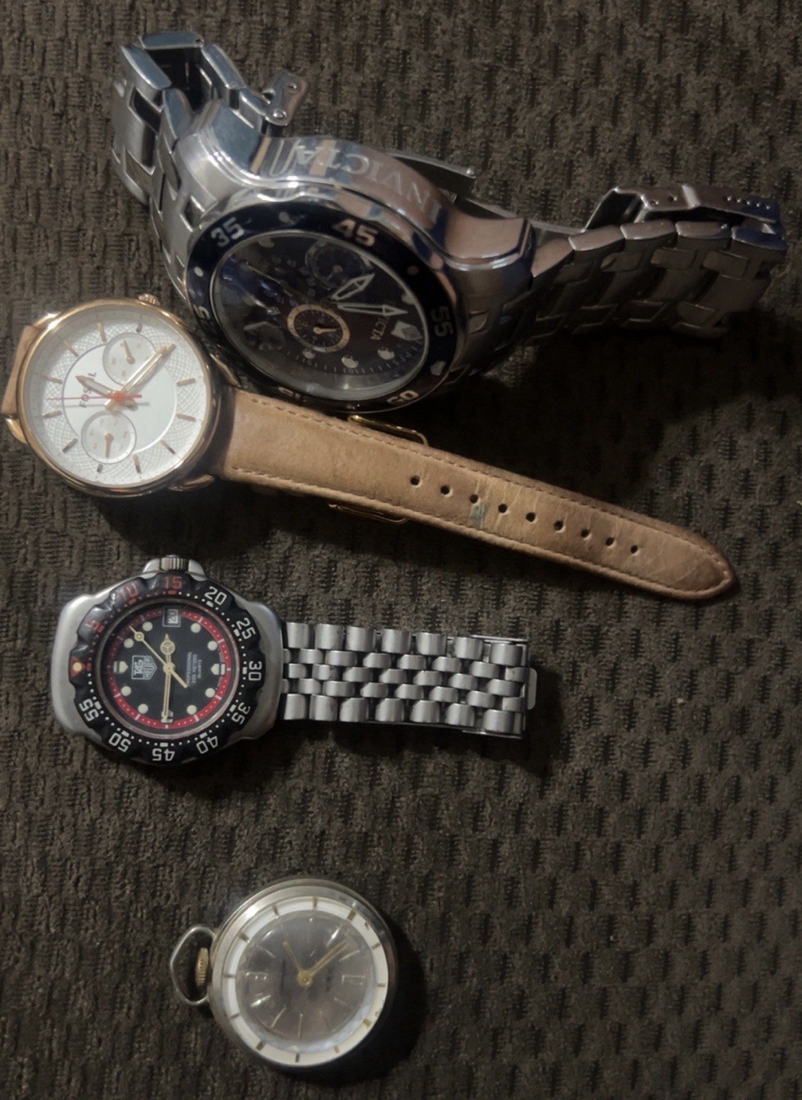 Watch Lot Tag Heuer Fossil Invicta Rex Pocket Watch Need Batteries Works As-Is