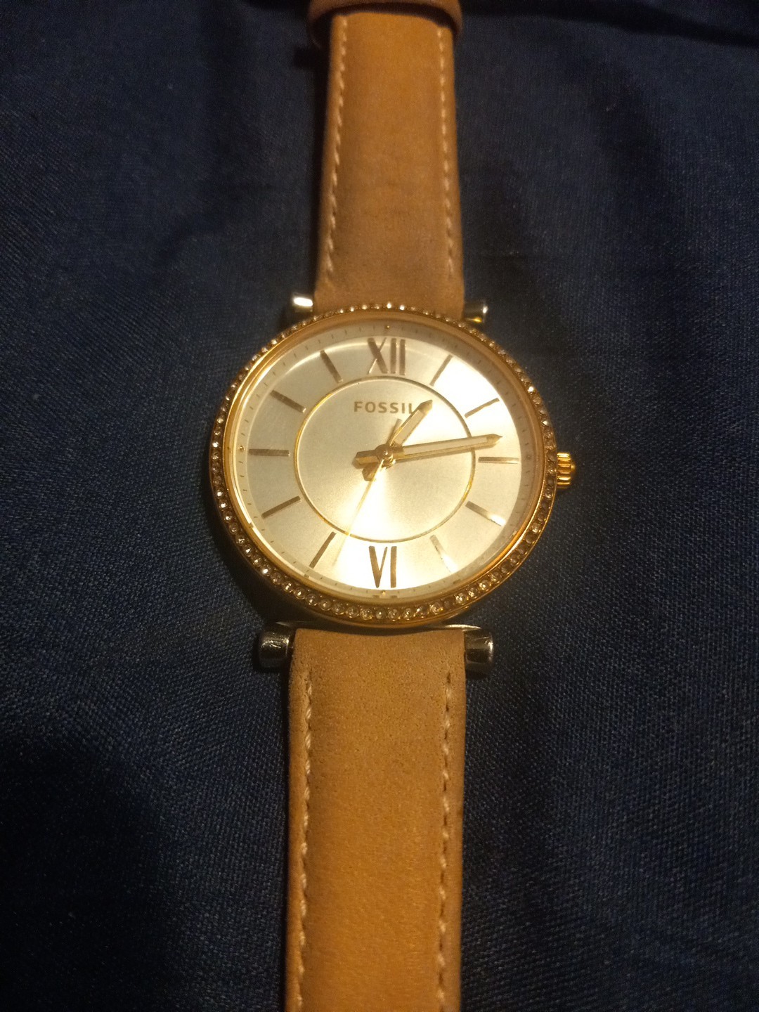 Fossil Watch rose gold/pink Leather Band Cubic Zirconia ES4484