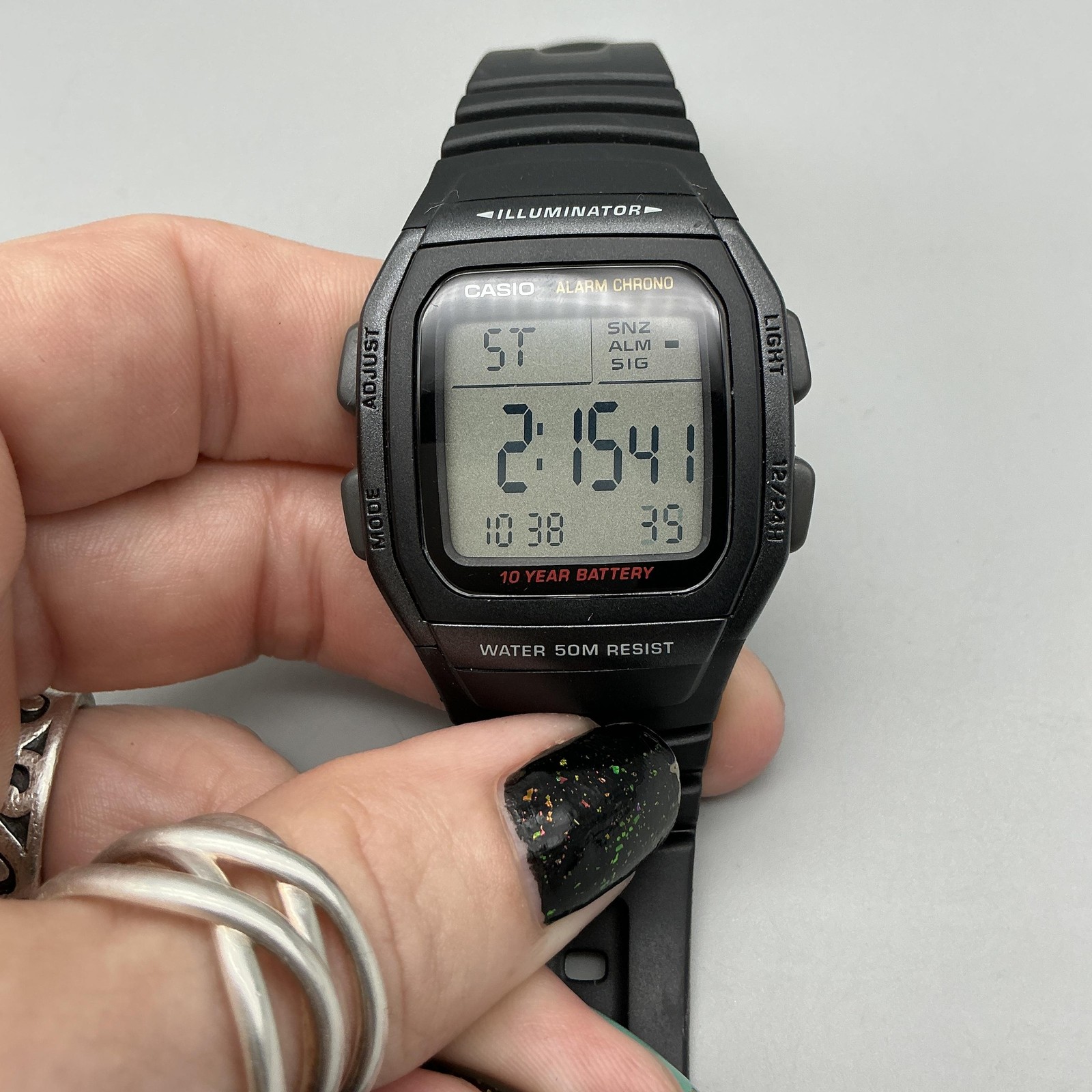 Casio Mens Watch 36mm Black Digital Alarm Chrono 2499 W-96H Illuminator 50M
