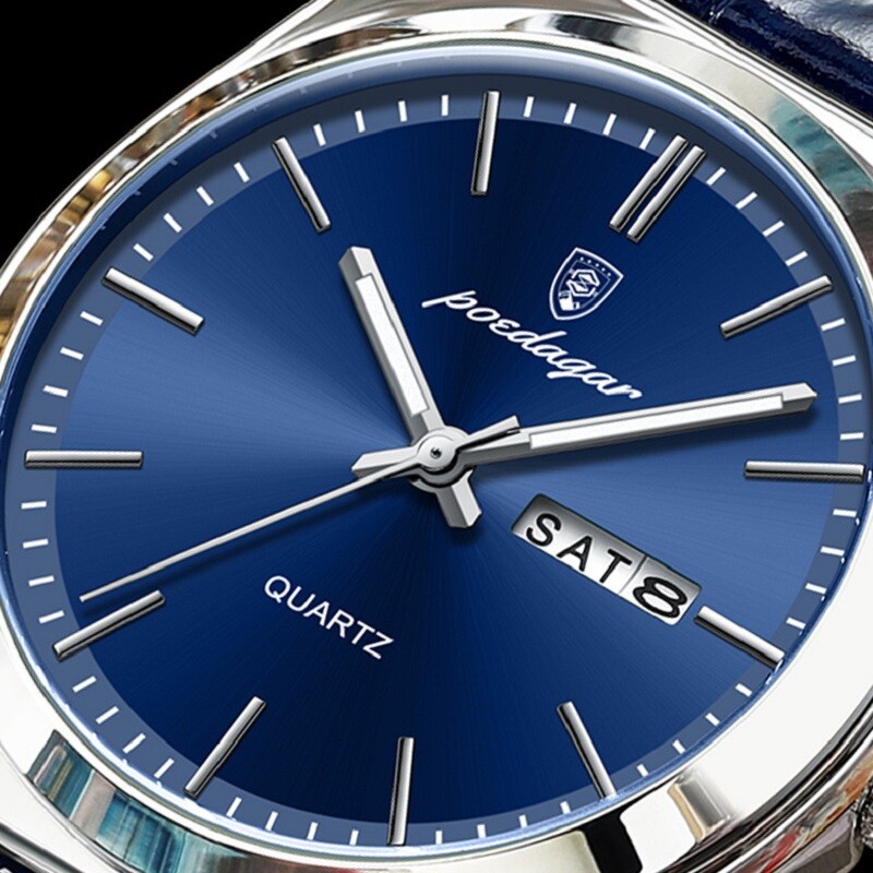 POEDAGAR Fashion Analog Men Watch Waterproof Luminous Leather Quartz Wristwatch