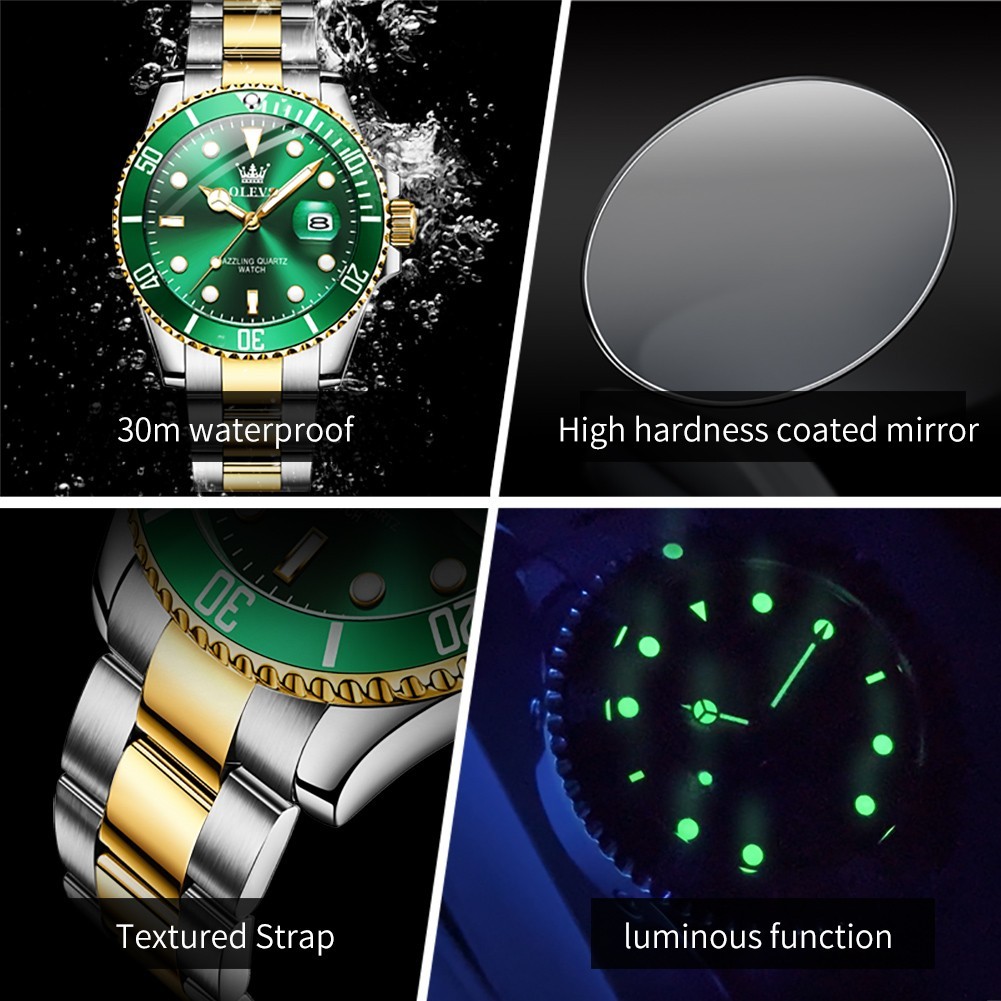 OLEVS Men’s Quartz Watch Stainless Steel Band Waterproof Luminous Wristwatch