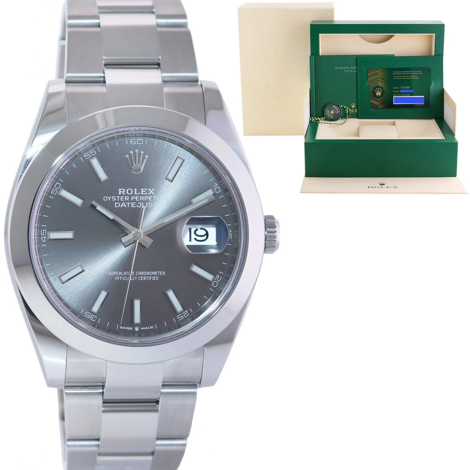 2023 NEW PAPERS Rolex 126300 DateJust 41mm 41 Steel Rhodium Stick Oyster Watch