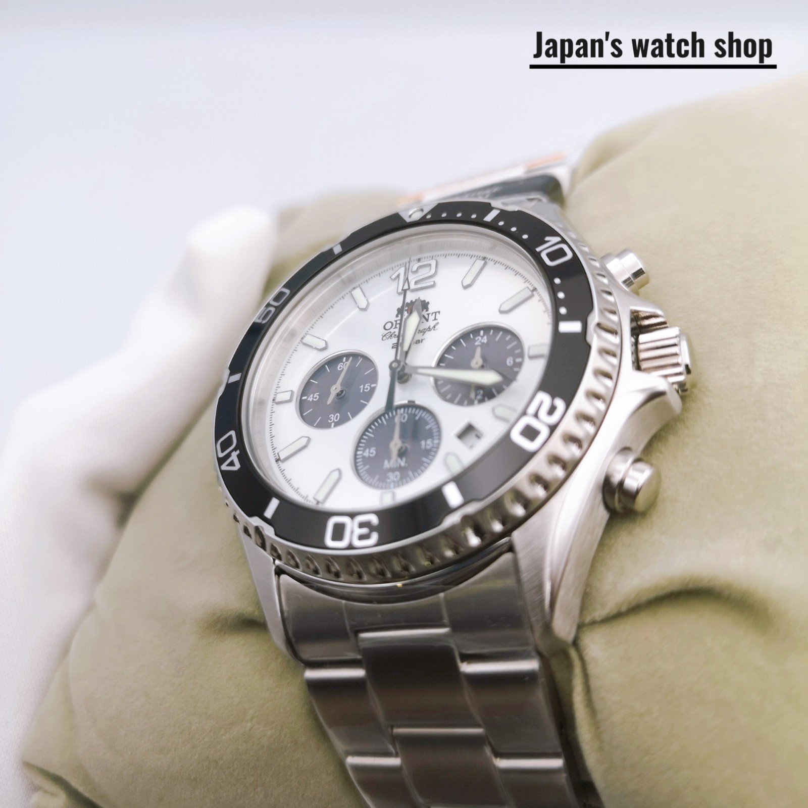 ORIENT Mako RN-TX0203S White Panda Solar Chronograph Men’s Watch New in Box