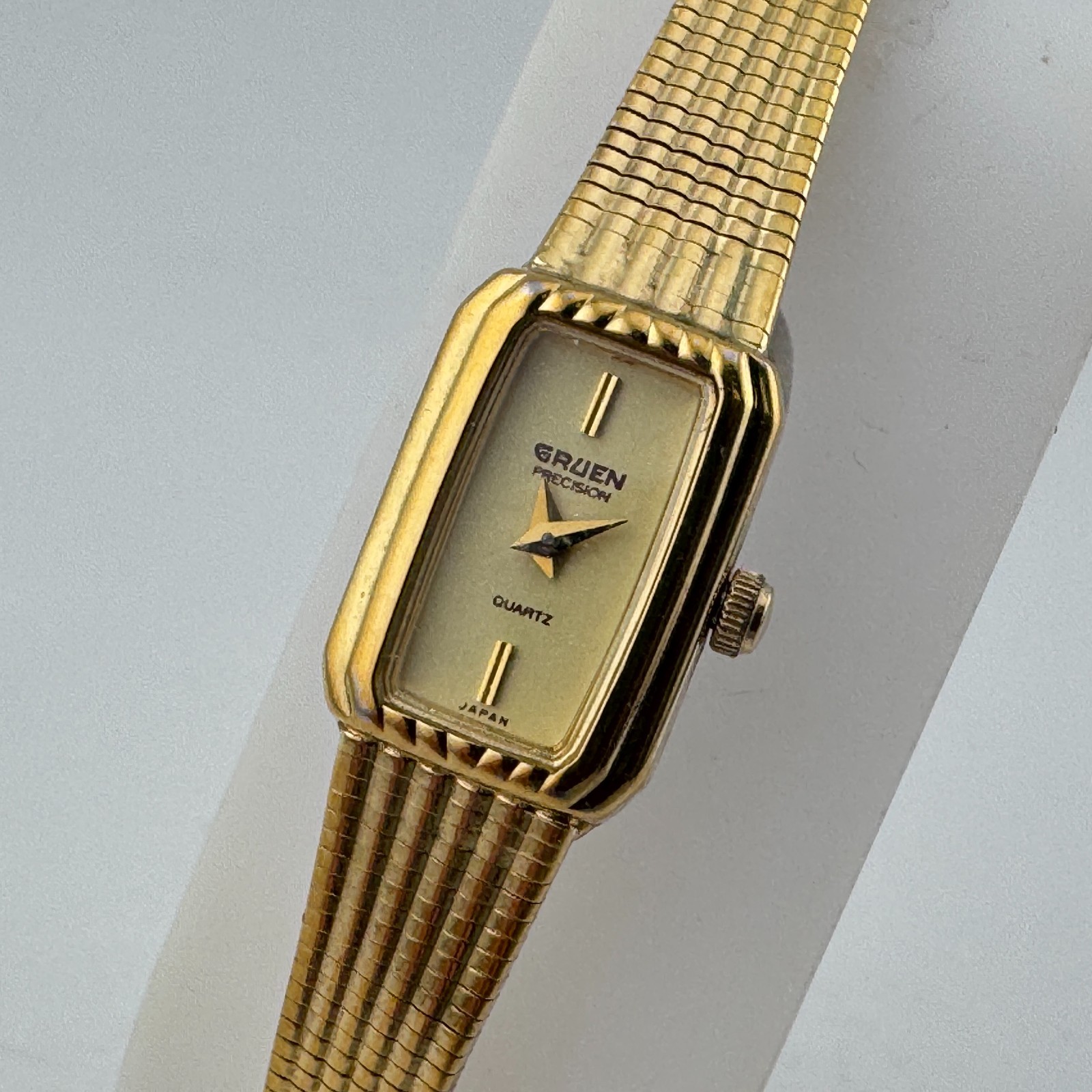 VTG Gruen Quartz Watch Women Gold Tone Tiny 11mm Rectangle Analog New Battery