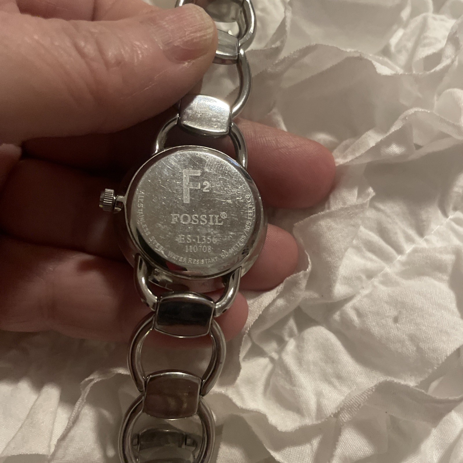 Fossil F2 Women Watch 30mm Round Pink Dial Silver Tone Link Working