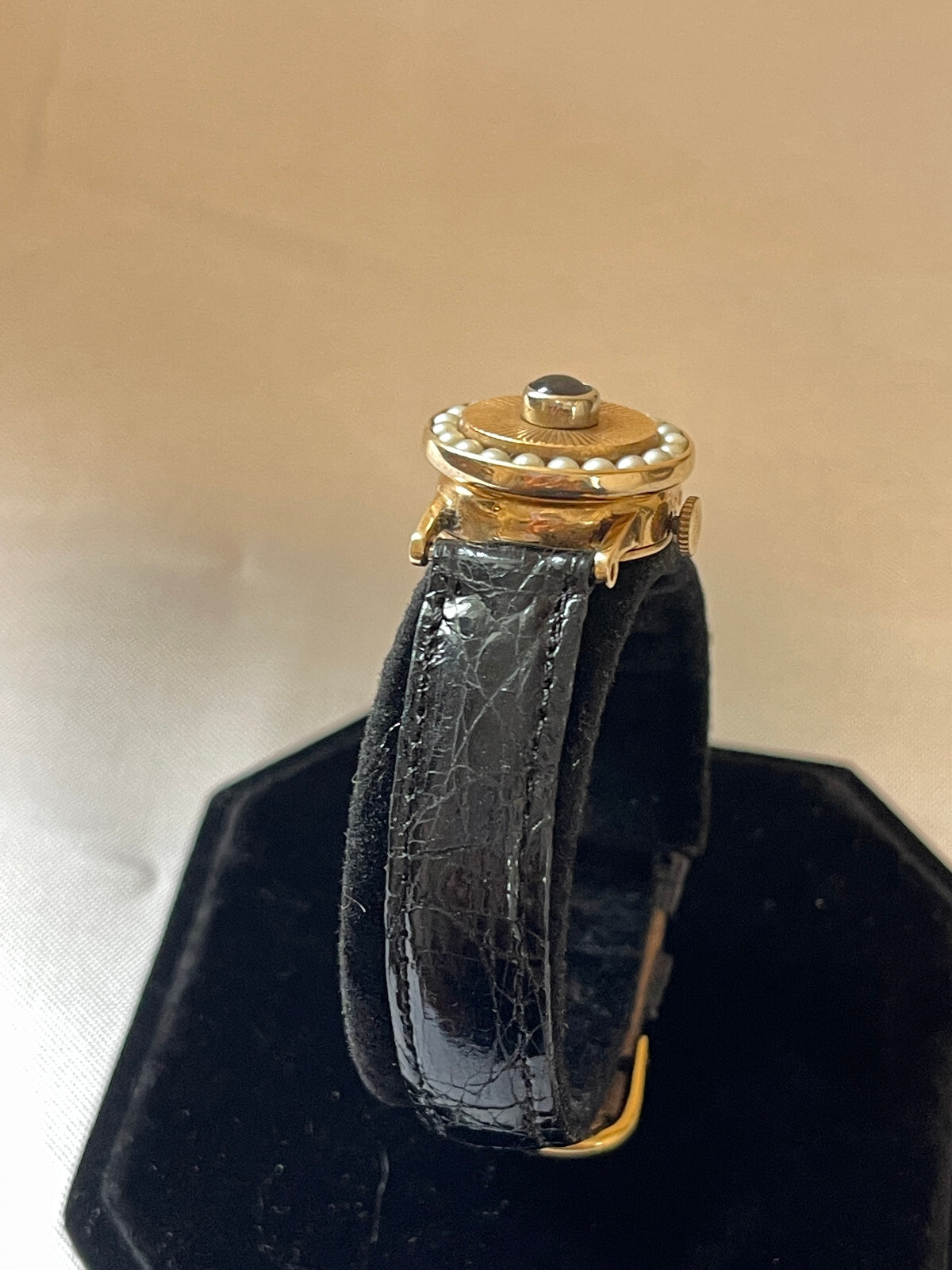 Vintage Lucien Piccard Flip Top Covered Watch with Pearls and 14k Yellow Gold.