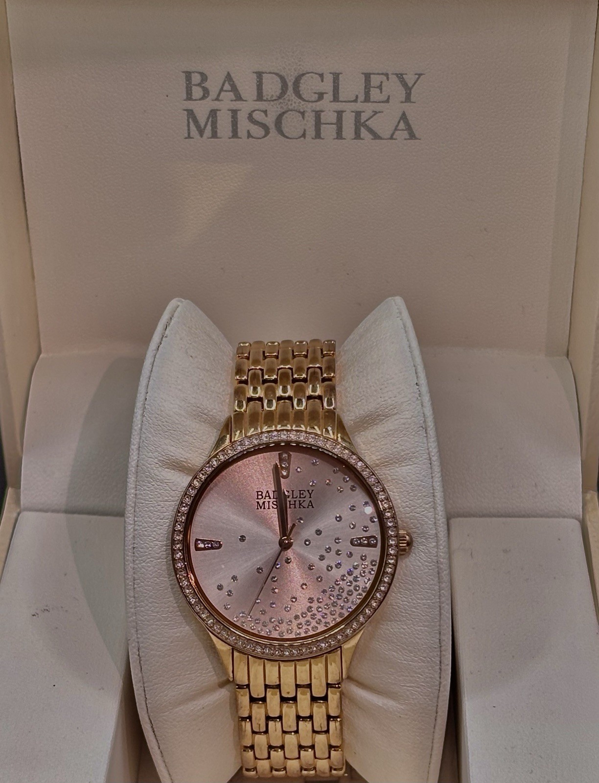 Badgley Mischka Rose Gold Dress Watch Crystal Floating Confetti Dial BA/1384