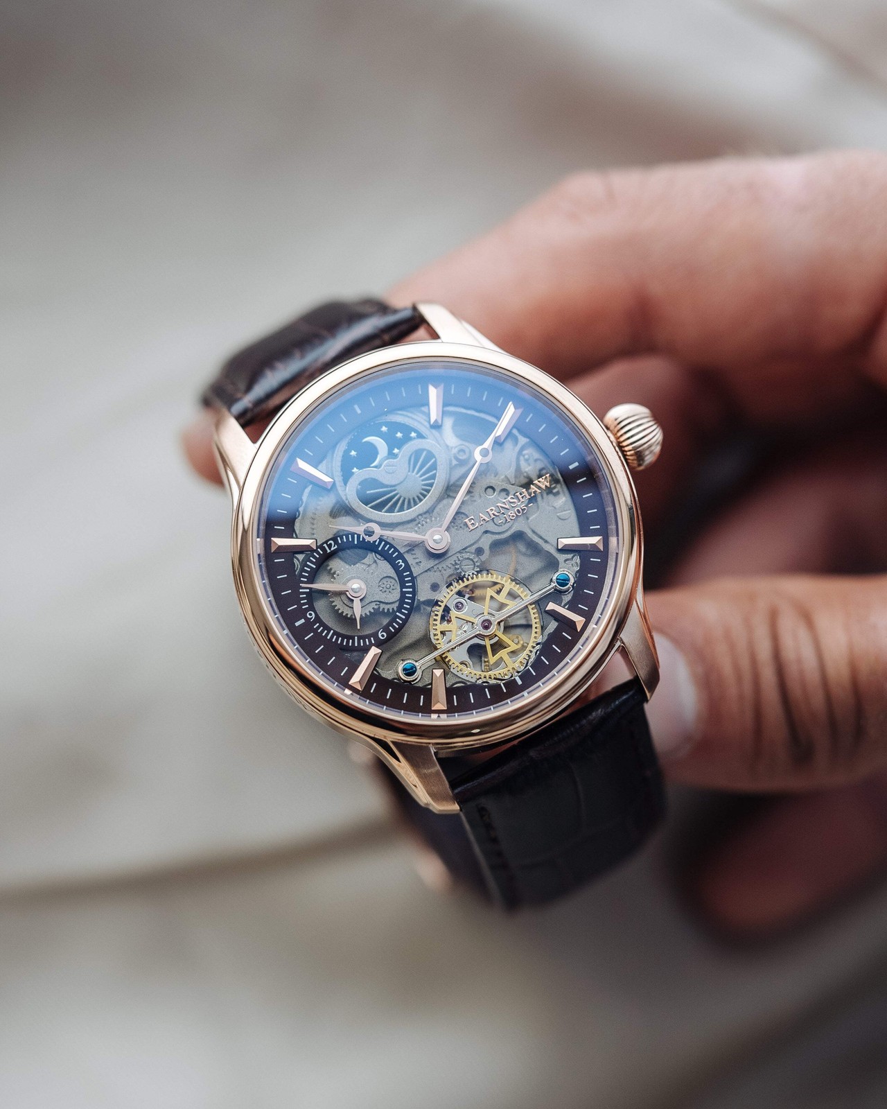 Longitude (Shadow Automatic) Automatic Skeleton Watch Brown / Genuine leather st