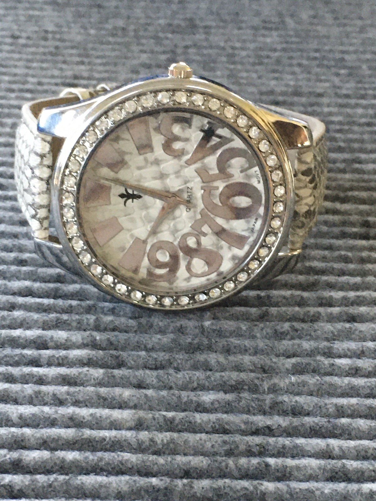 Animal Gray Snake Print Silver Large Statement Clear Rhinestone Fashion Watch