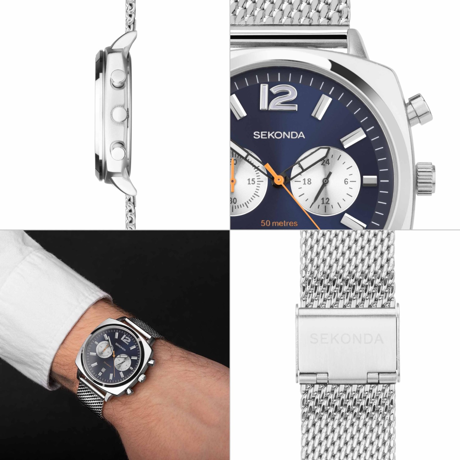 Sekonda Airborne Mens 40mm Chronograph Watch in Blue with Analogue Date Display