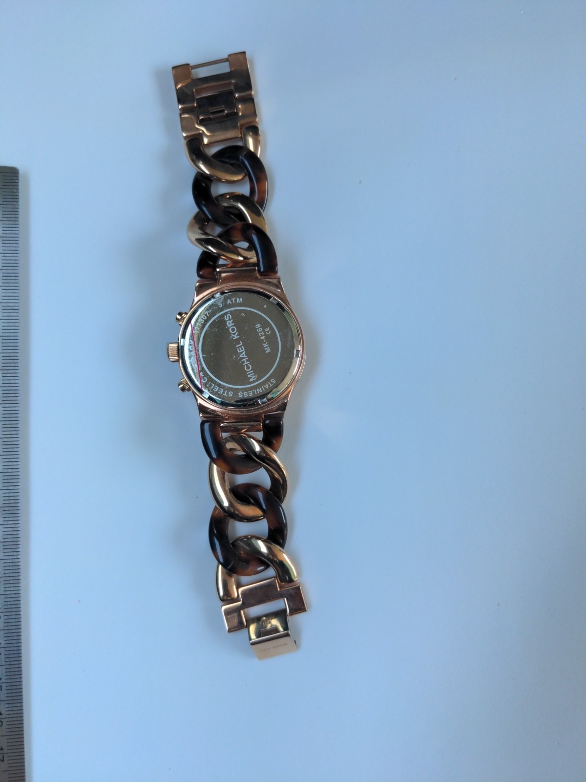 MICHAEL KORS MK4269 Chrono Rose Gold-tone Tortoise Twist Chain Link New Battery