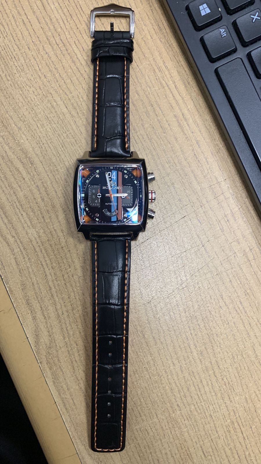 Automatic Mechanical Self-Wind Men’s Watch Square Sports Leather Band Waterproof
