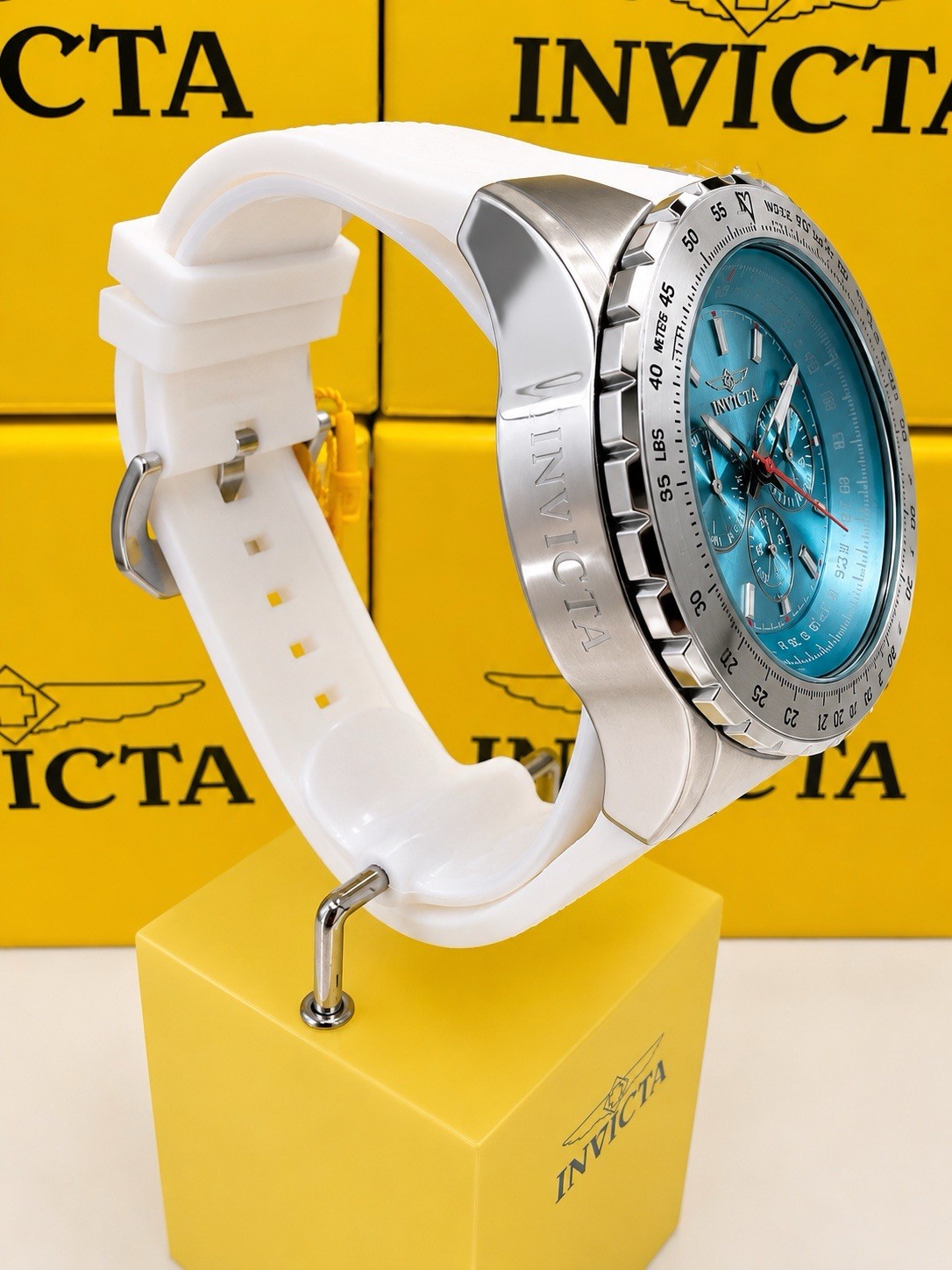 Invicta Aviator Skyshock Men’s 50mm Light Blue Dial White Silicone Watch NWT