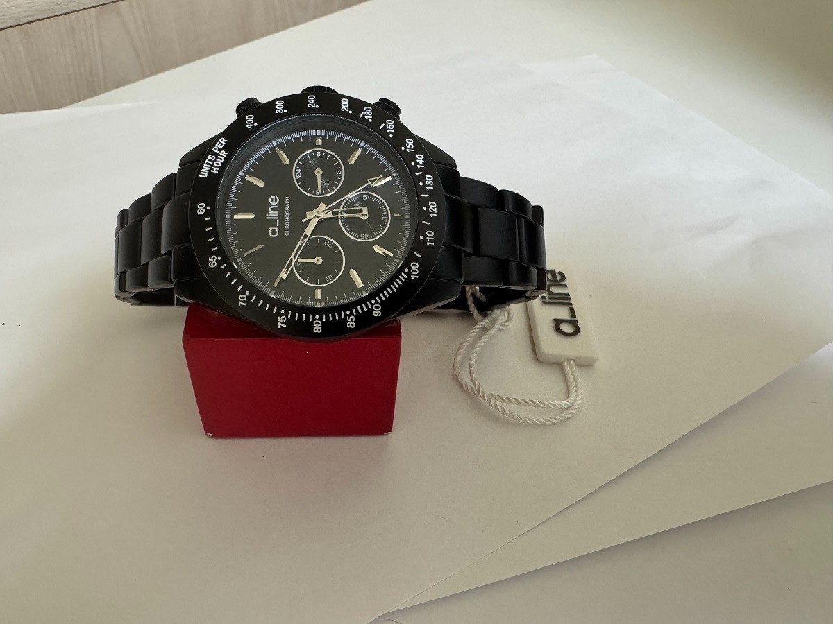NOS UNISEX A line AL-20050-BK aluminum chronograph watch 41mm