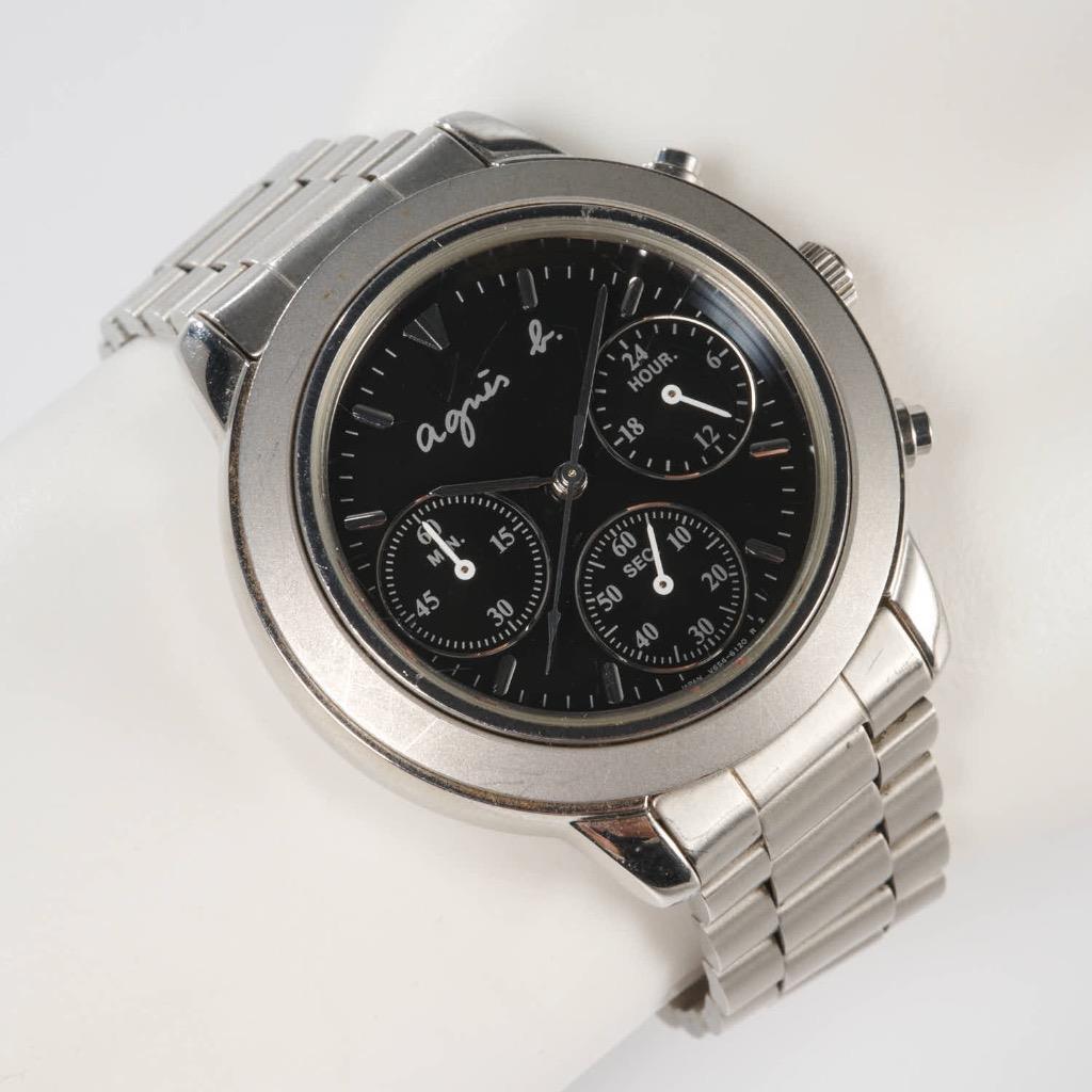 Agnes B Chronograph Ladies Wrist Watch V654-6100 F-8 928859 Stainless Link Band