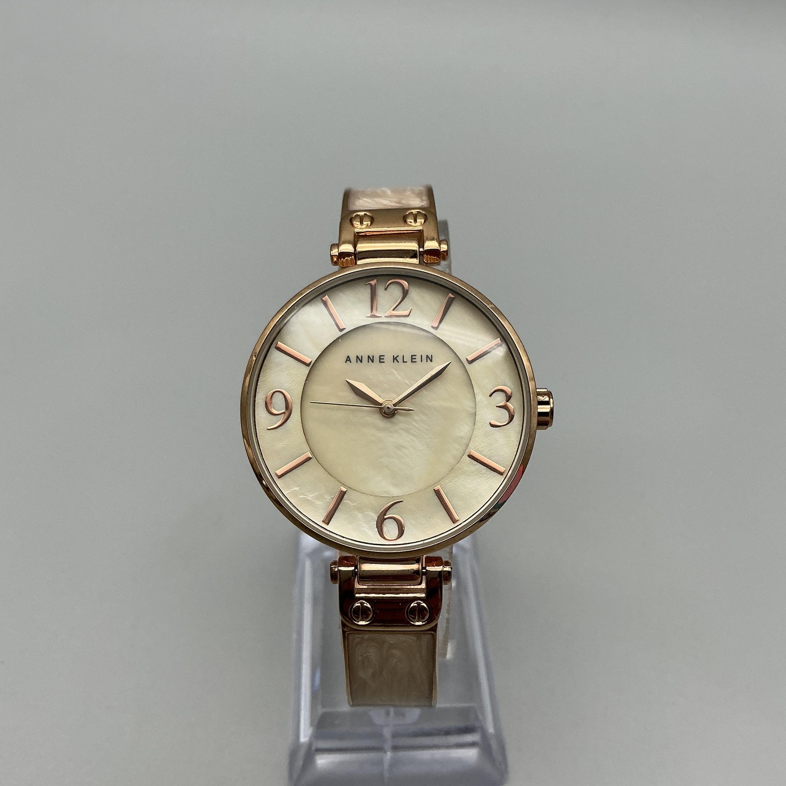 Anne Klein Womens Watch 34mm MOP Dial Gold Tone Bracelet Dress New Battery 7″