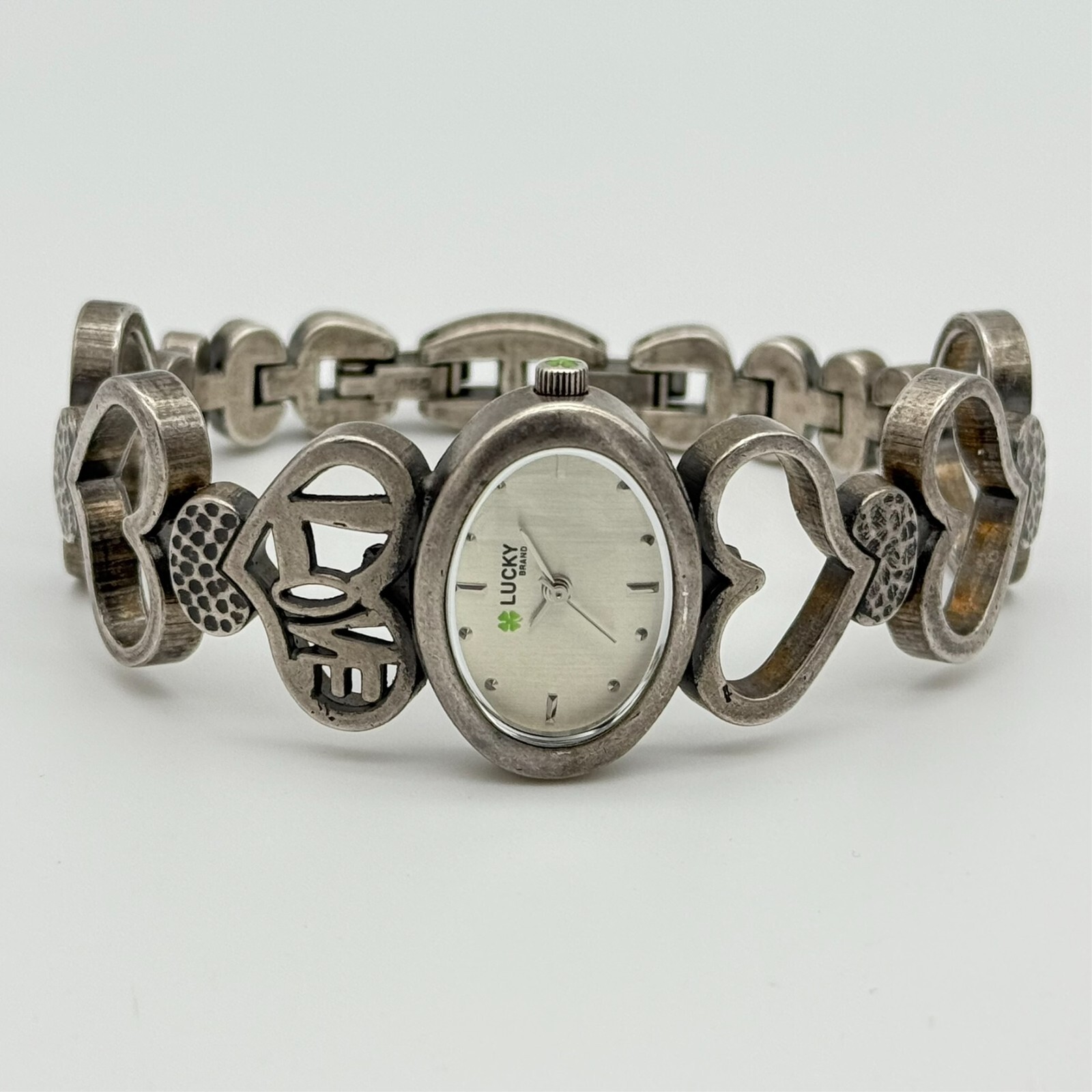Women’s LUCKY Brand Silver Tone Love & Hearts Steel Bracelet Watch, 27mm, Oval