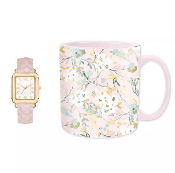 Jessica Carlyle Women’s Quartz Blush Polyurethane Leather Watch & Mug Gift Set