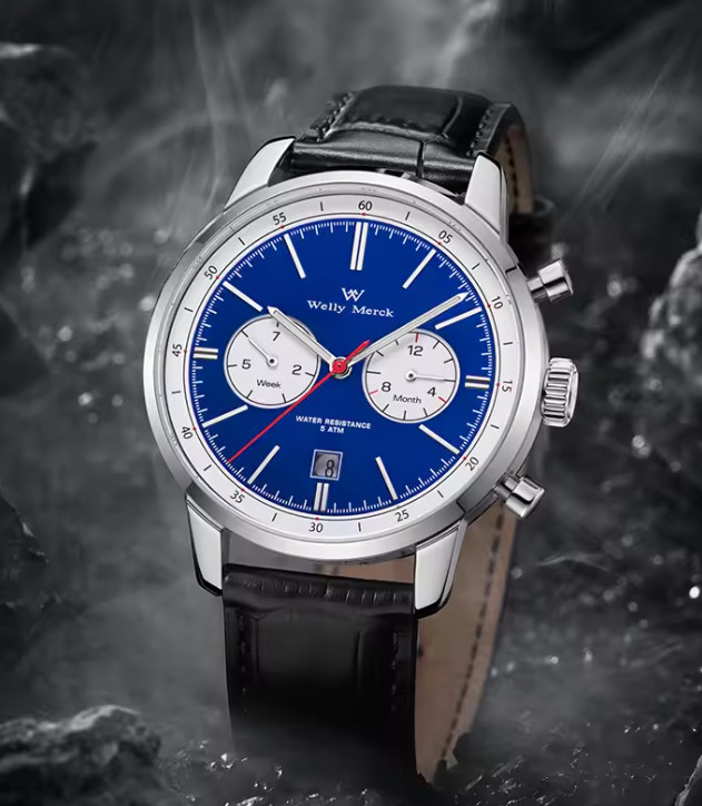 WM Watch Welly Merck Automatic Mechanical Watch Blue/white Panda Dial