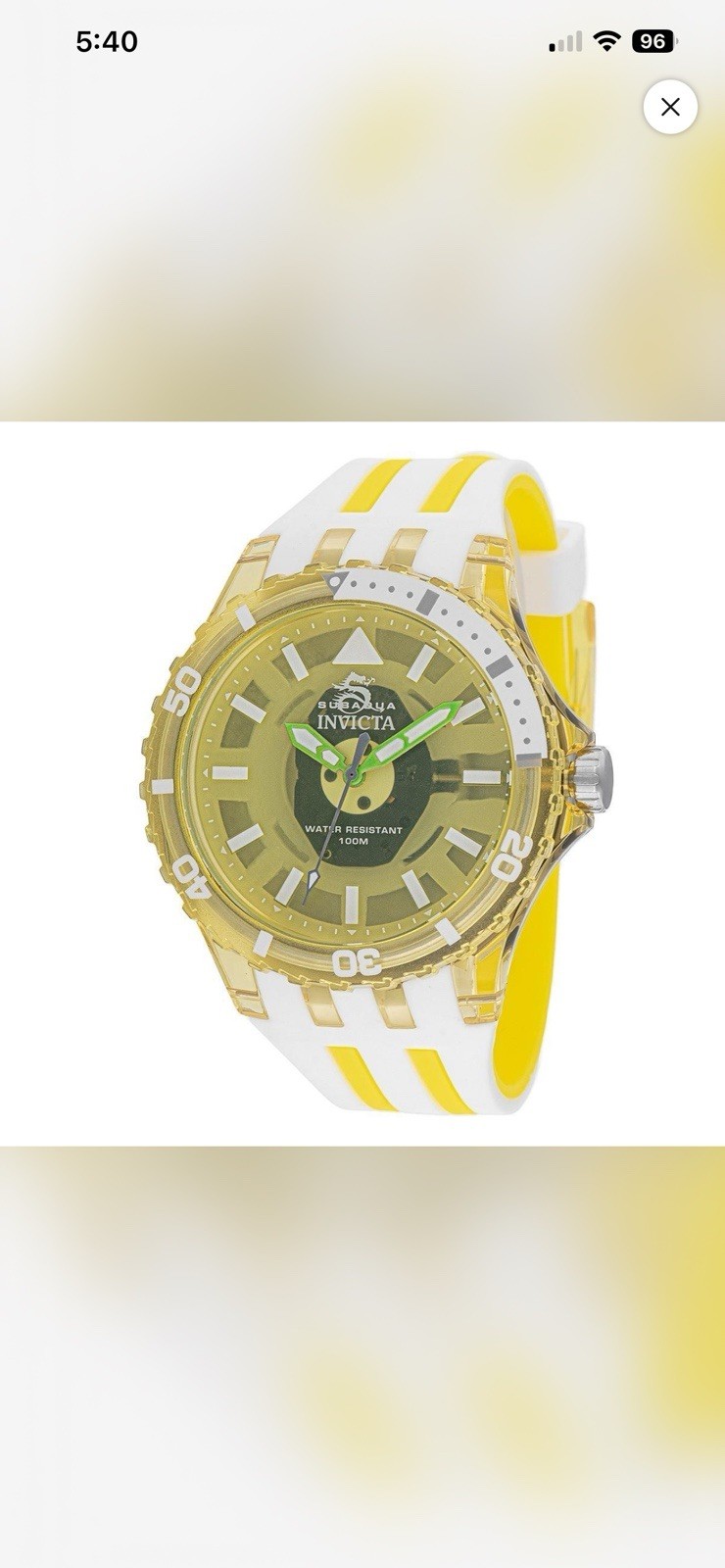 Invicta Subaqua Men’s 44mm Watch Transparent Yellow Green Silicone Sport 69451