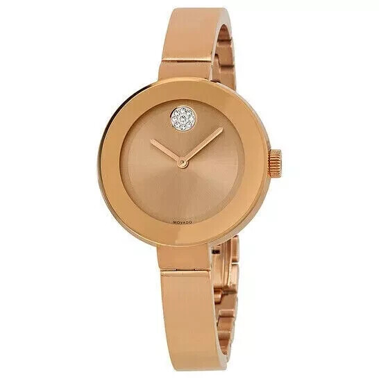 MOVADO BOLD 3600202 ROSE GOLD SILVER SUNRAY DIAL STAINLESS STEEL WOMENS WATCH