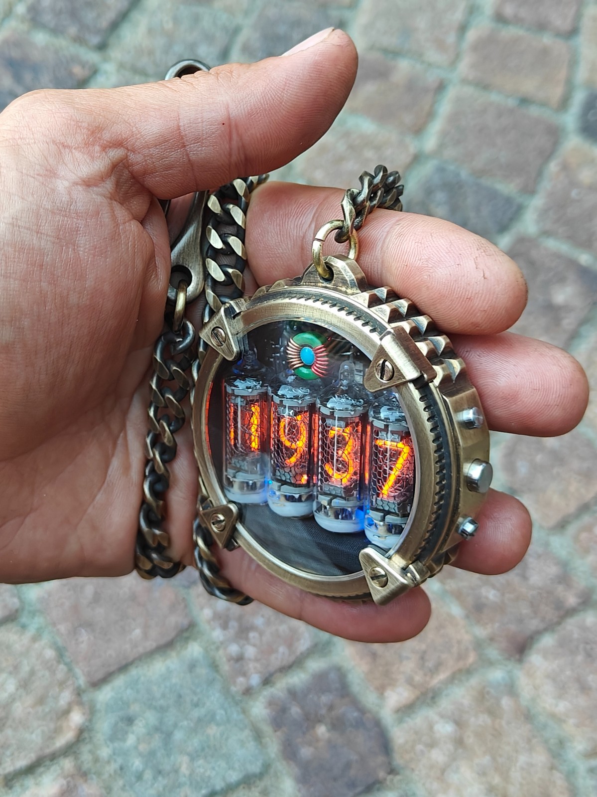 Nixie watch, handmade Bronze pocket watch.
