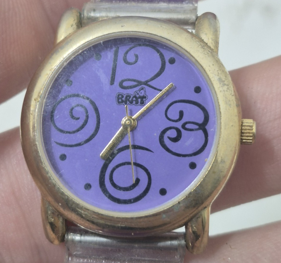 VTG Y2K BRAT Womens Teen Girl Wristwatch Retro Style Fashion Purple Face Big #