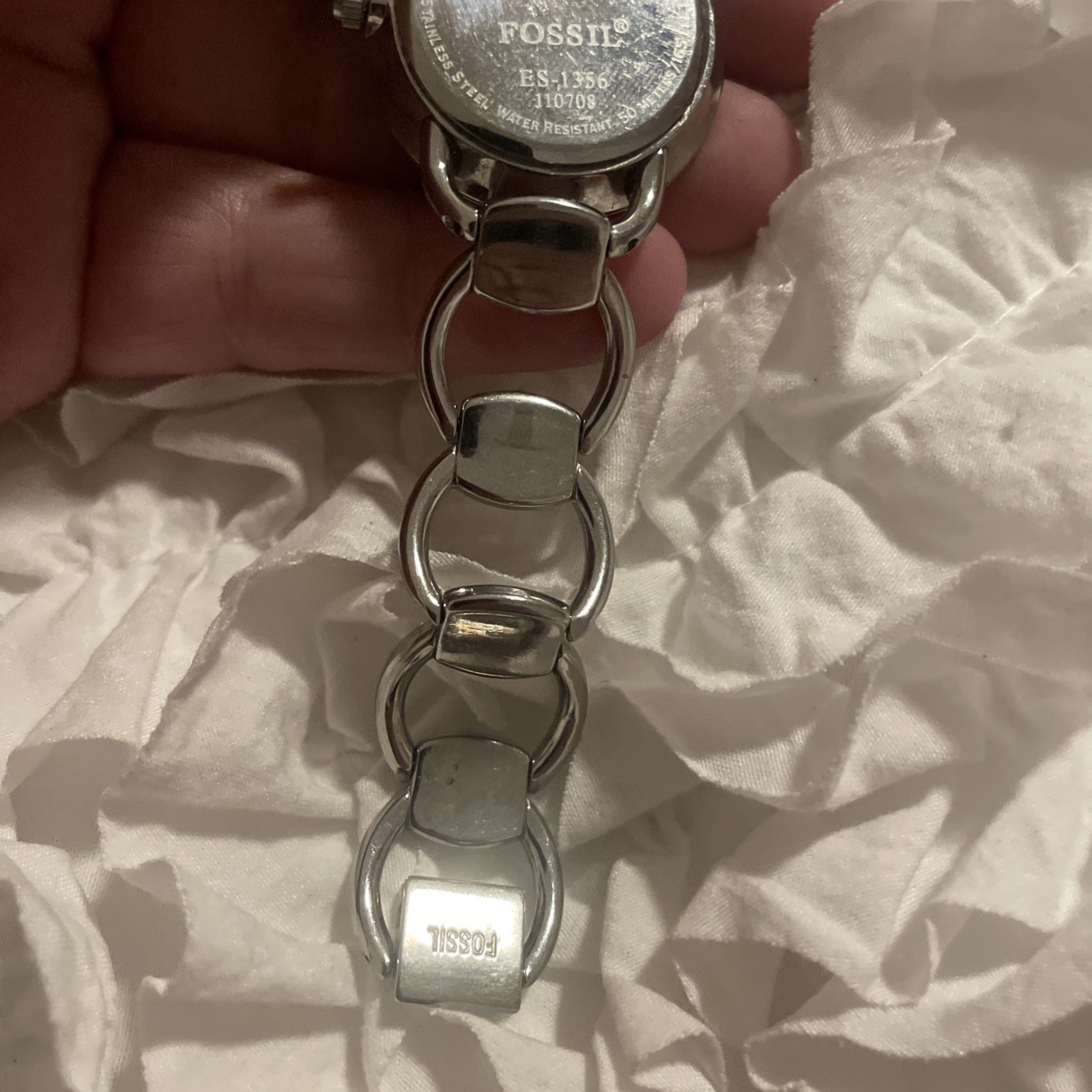 Fossil F2 Women Watch 30mm Round Pink Dial Silver Tone Link Working