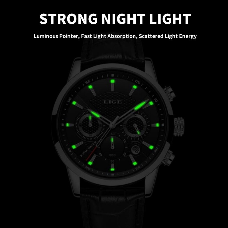 Luxury Men Watch Quartz Luminous Date Chronograph 3ATM Waterproof Man Wristwatch