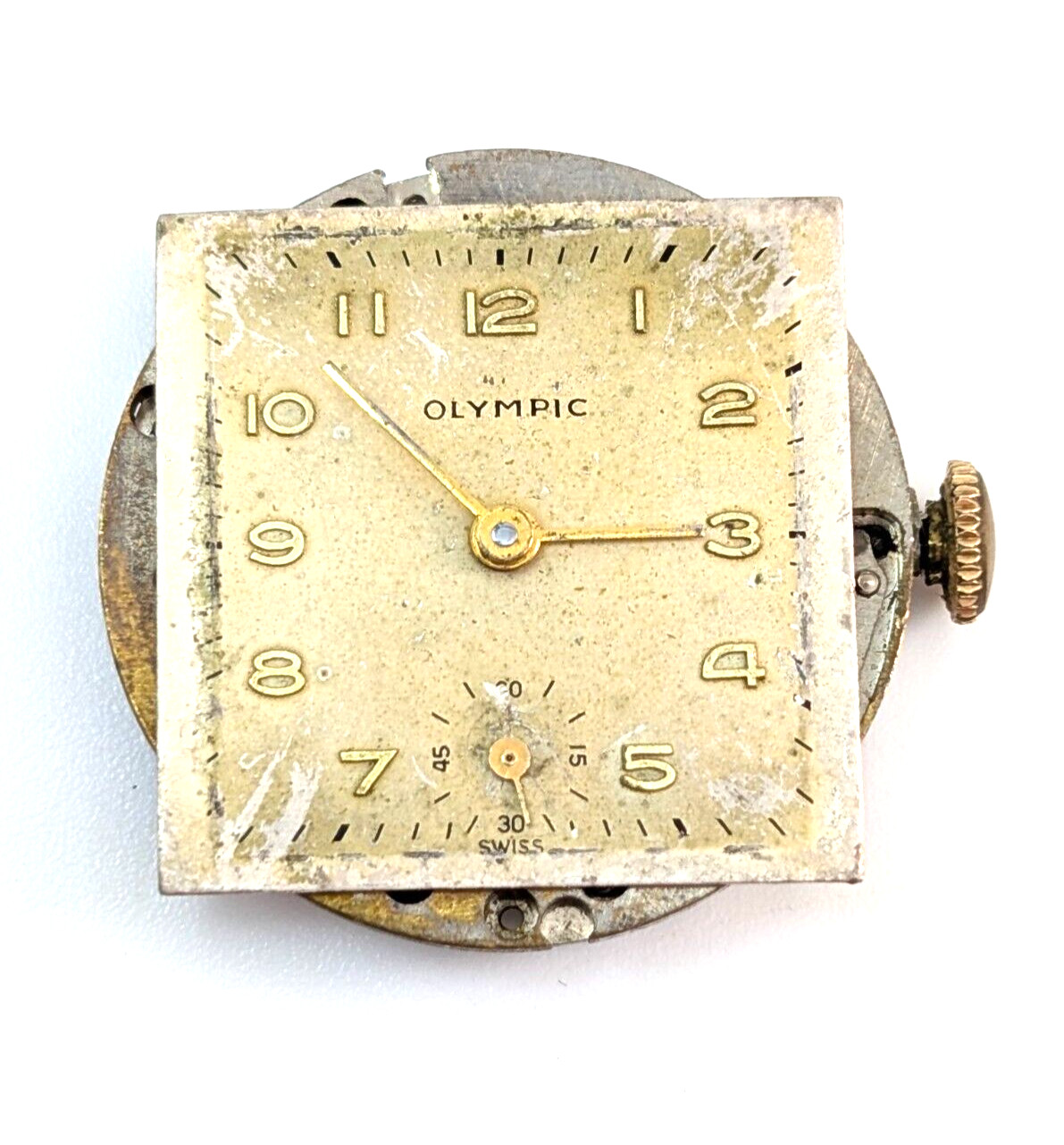 Vintage OLYMPIC Gsell & Co 7j 28mm Swiss Watch Movement & Rear Case PARTS REPAIR