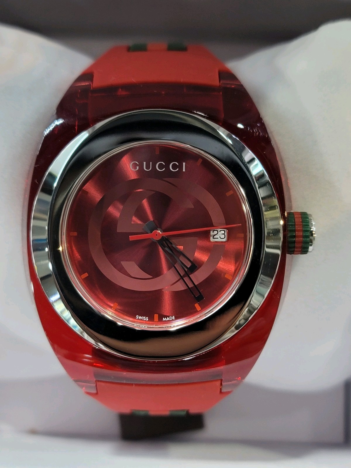 GUCCI SYNC XXL YA137103 Red Rubber Strap 46mm Unisex Watch New In Box