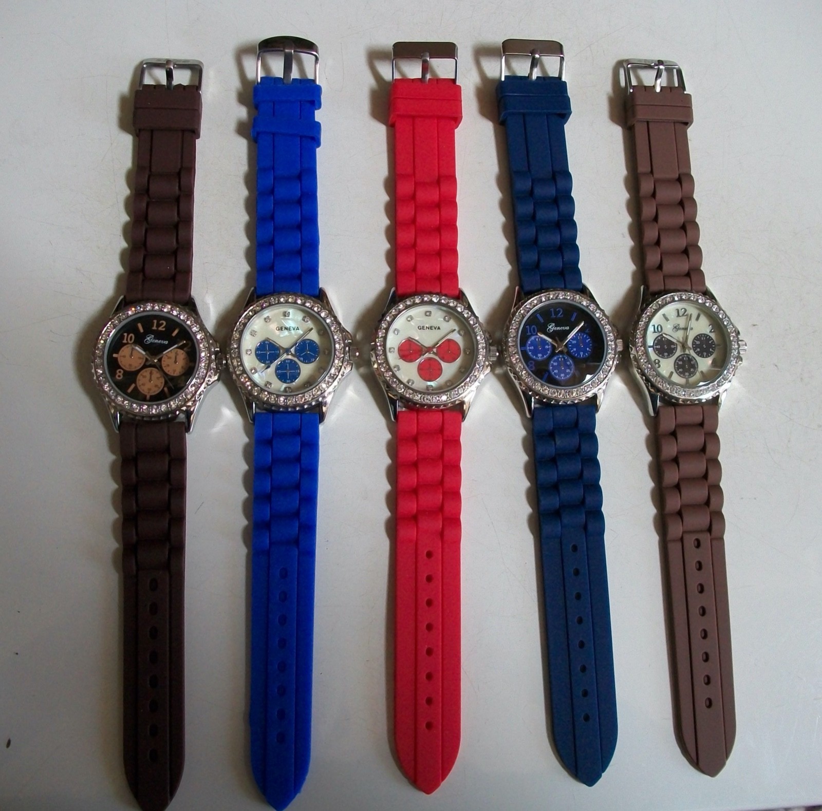 Women’s Purple, Black, Red, Brown, Blue Silicone Stones Fashion Fun Casual Watch