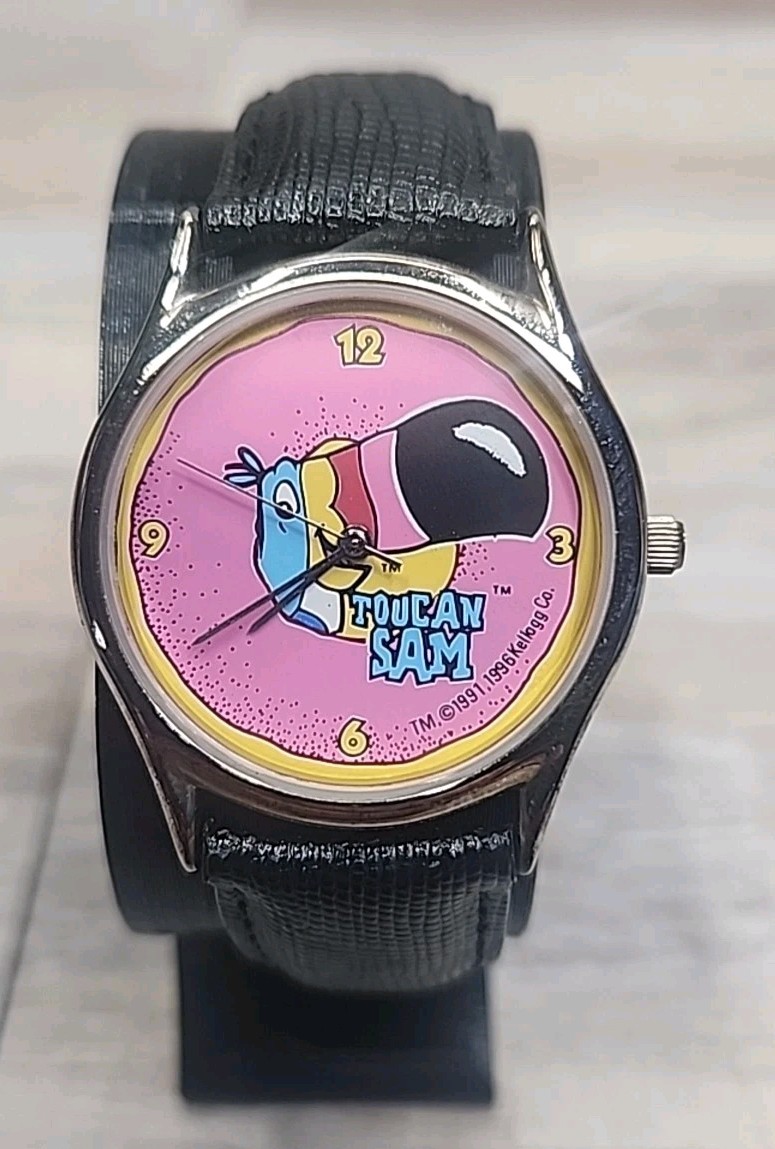 Vintage Kellogs 1991 Toucan Sam Fruit Loops Analog Men’s Watch 33mm Pink