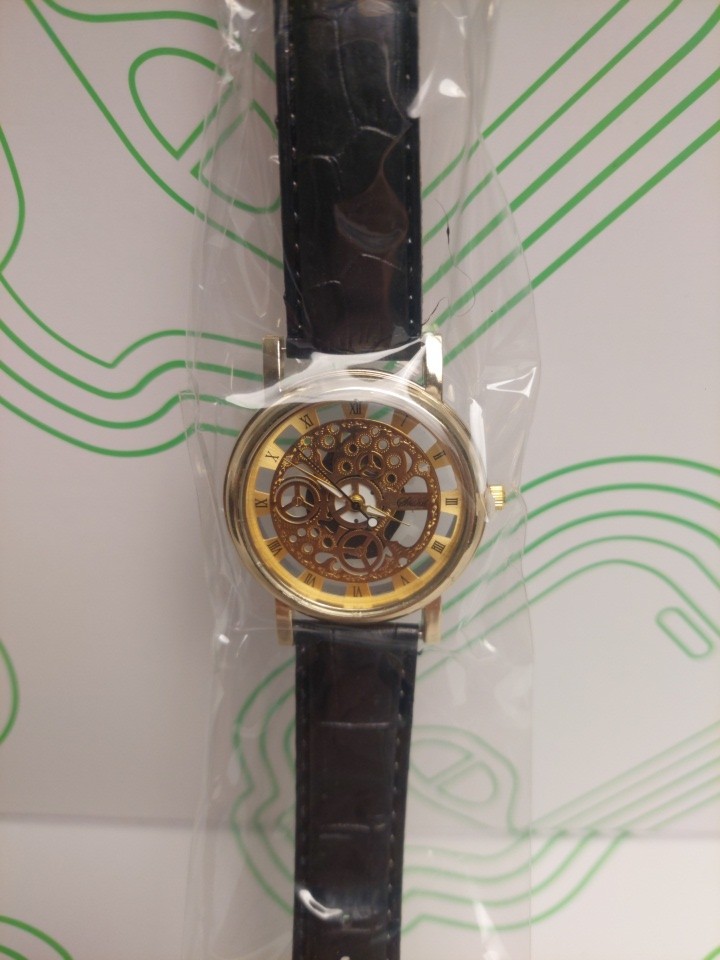 Skeleton Wristwatch: Transparent Case, Faux Leather Band, Cutout Face Unbranded