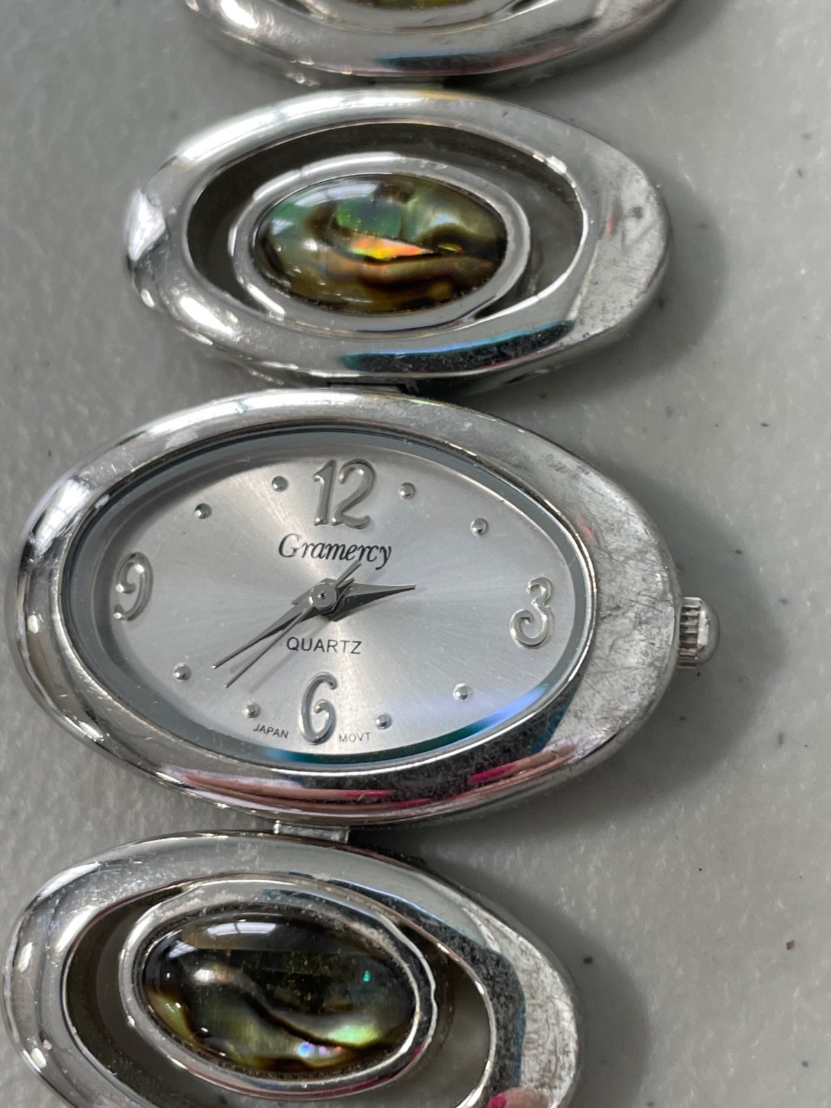 Gramercy Abalone Accented Bracelet Watch Silver Oval Design Quartz Japan Movt