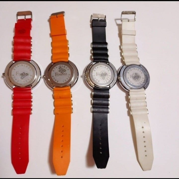 4-Colorful Silicone Strap Watches W/Decorative Numbers & Round Face by Finesse