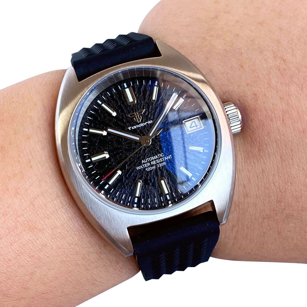 TANDORIO 36MM Red Black Dial Luminous 200M Waterproof Japan NH35A Dive Watch Men