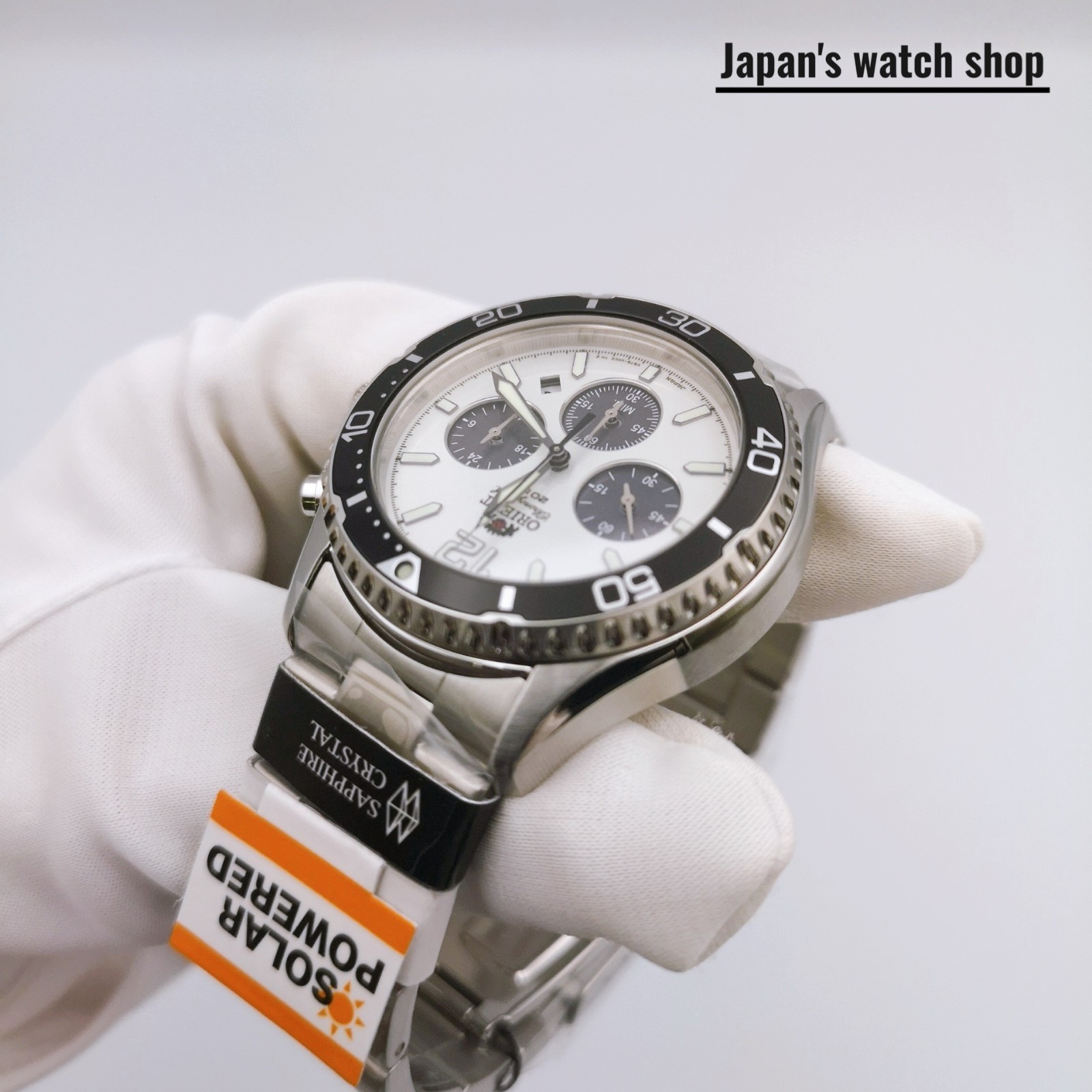 ORIENT Mako RN-TX0203S White Panda Solar Chronograph Men’s Watch New in Box