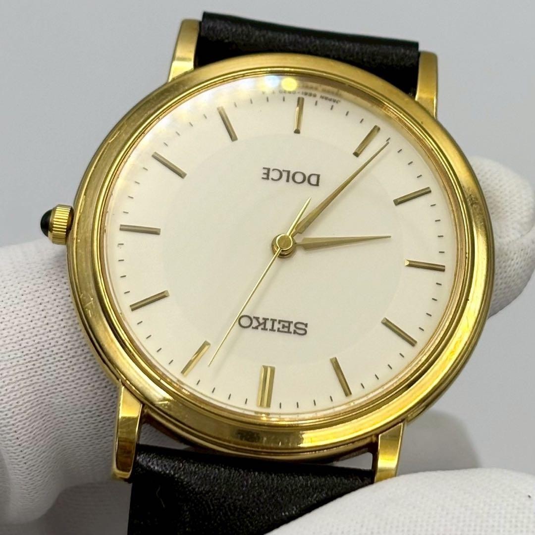 Seiko Dolce 5E61-0A80 Quartz Round Men’s Gold Dress Watch Japan