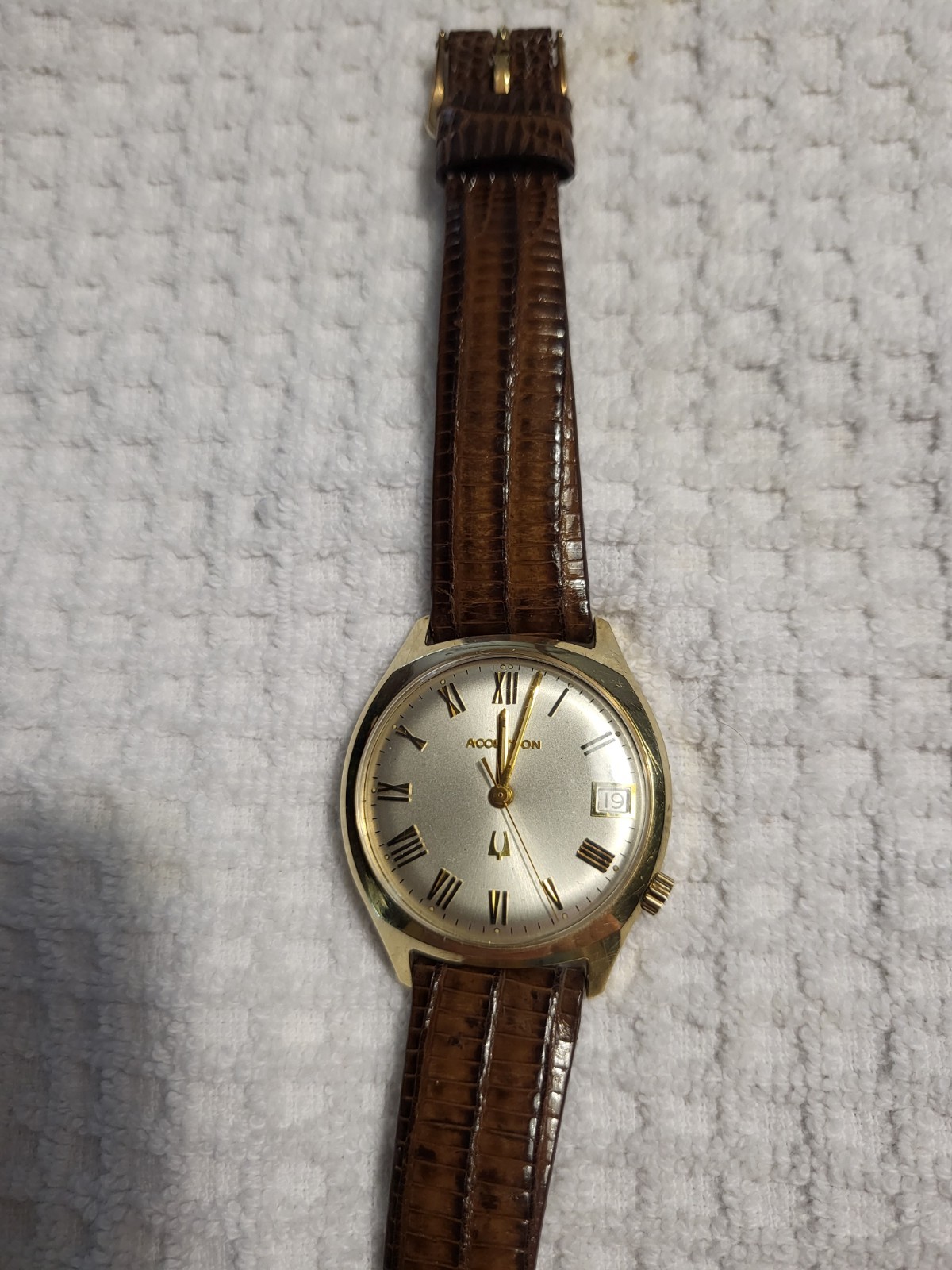 Bulova Accutron Men’s Automatic 14k Gold Filled Watch . Lizard grain strap