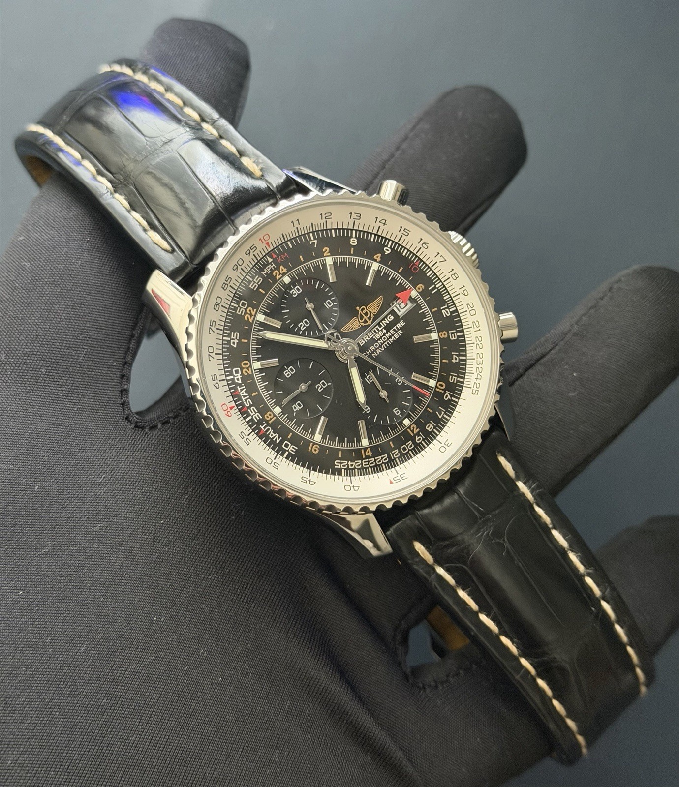 Breitling Navitimer Black Dial Automatic Chronograph GMT 46mm – Ref. A24322