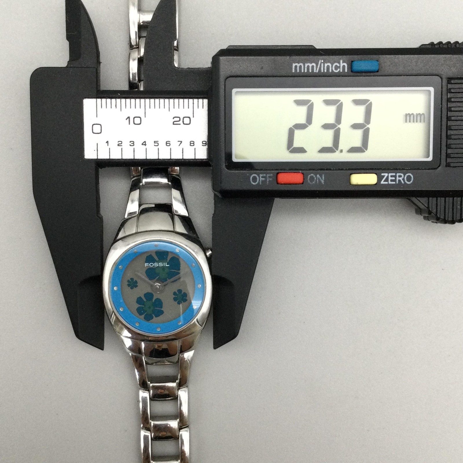 Fossil Big Tic Womens Watch 23mm Blue Floral Dial ES-9675 New Battery 5.75″