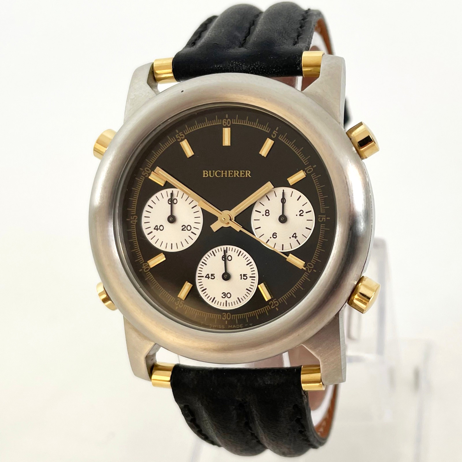 Vintage 1980’s CARL F. BUCHERER Chronograph Watch 835451 black quartz mens gents