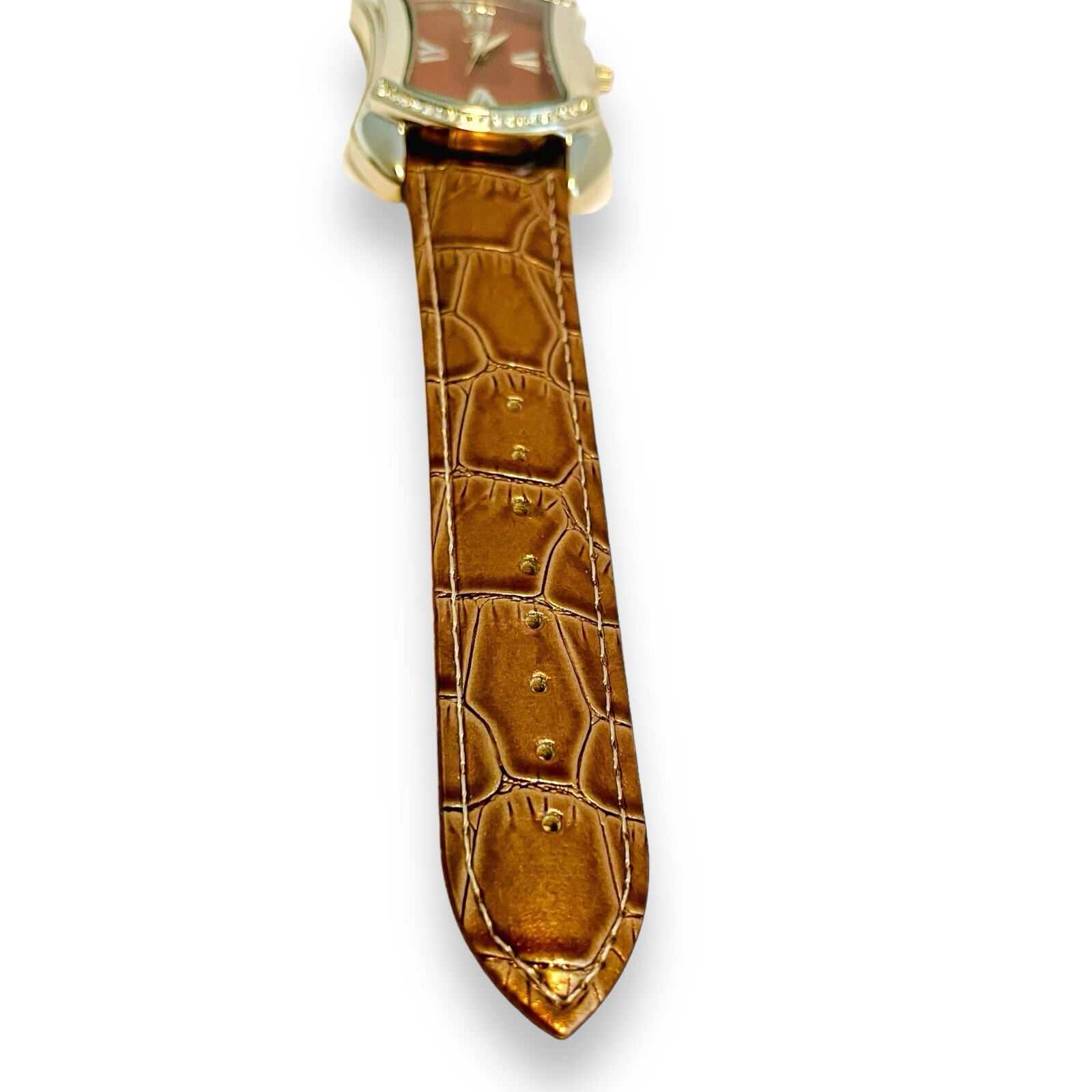 Women’s BURGI Watch Rhinestone Croc Emboss Leather Quartz Wrist Watch