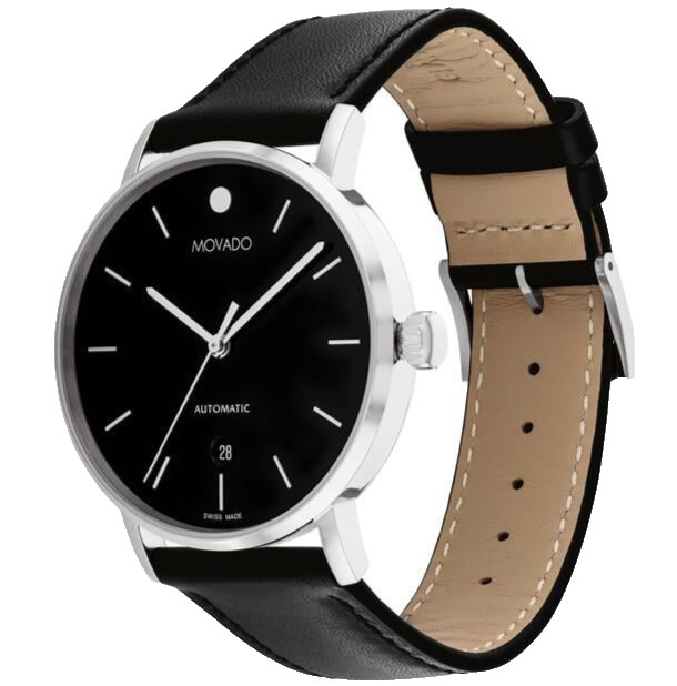 MOVADO SIGNATURE AUTOMATIC 0607684 BLACK DIAL & LEATHER STRAP 40MM MENS WATCH