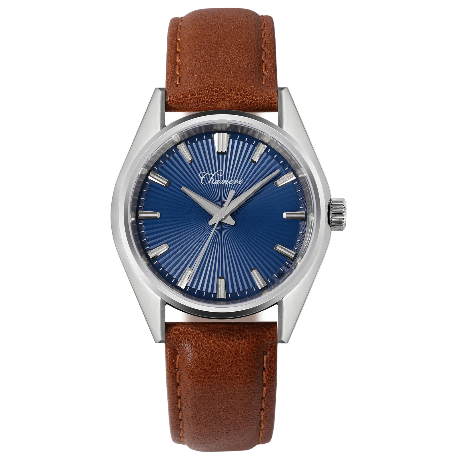 40mm Vintage Quartz Watch VH31 Sweep Sapphire 100M Waterproof Leather Strap
