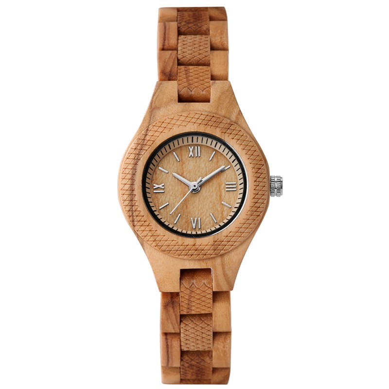 Vintage Women’s Wooden Bracelet Watch Full Wood Band with Folding Clasp Quartz