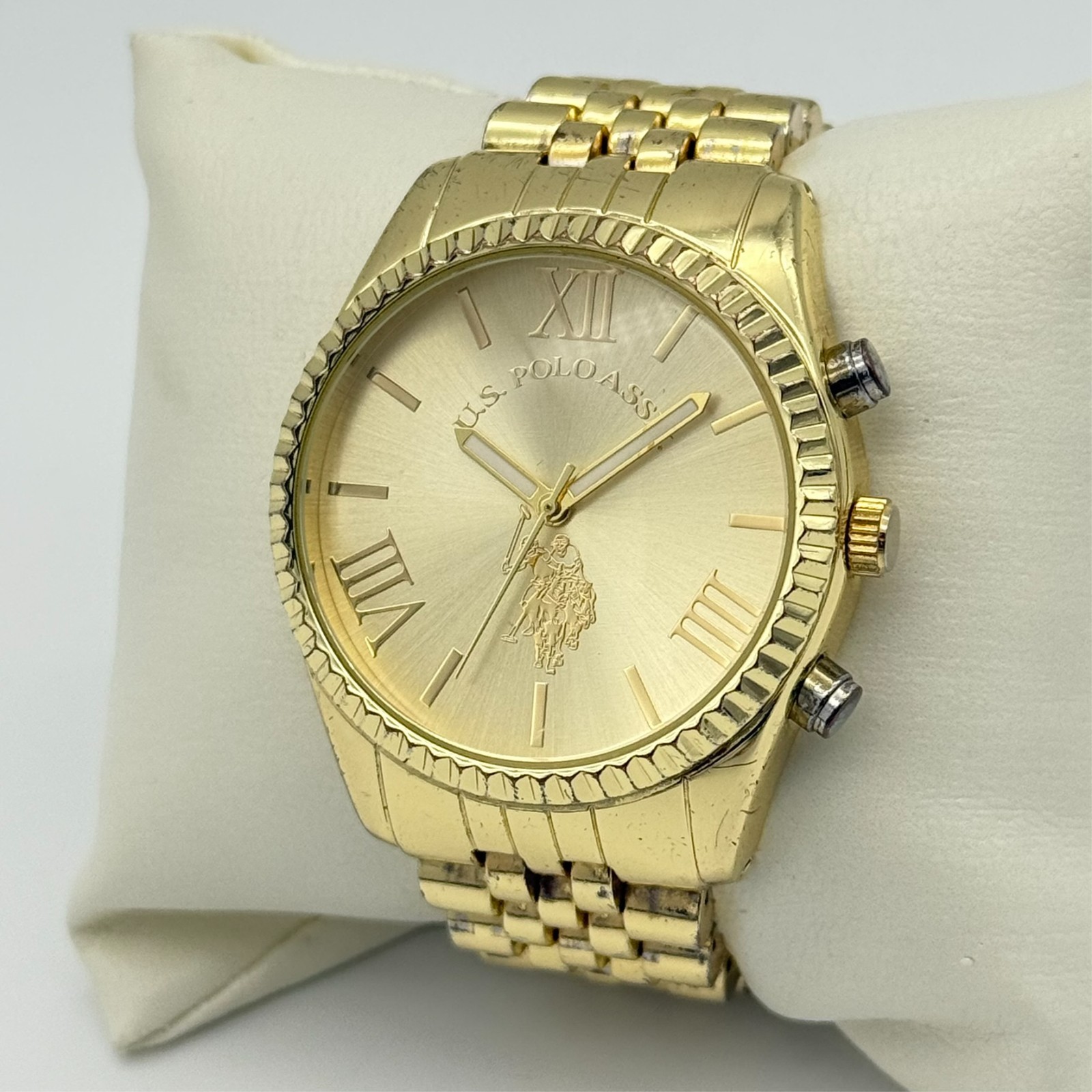 Unisex US POLO ASSN Classic Gold Tone Bracelet Watch, Fluted Bezel 38mm USC40058