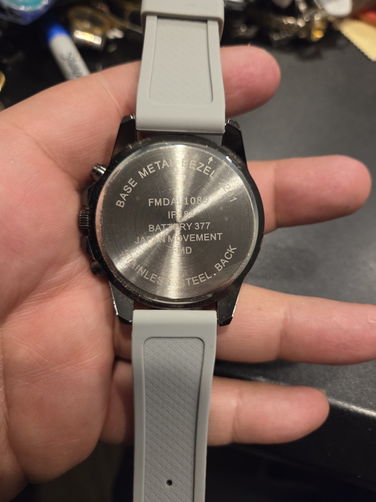 FMD Mens Chronograph Style Watch FMD Gray New Battery EUC C74