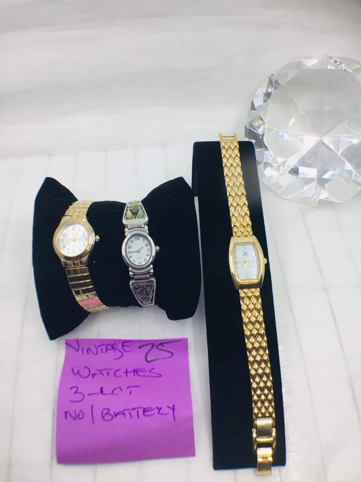 Lot of 3 Vintage Ladies Wristwatches – 2 Expandable & 1 Jewelry Clasp NO BATTERY